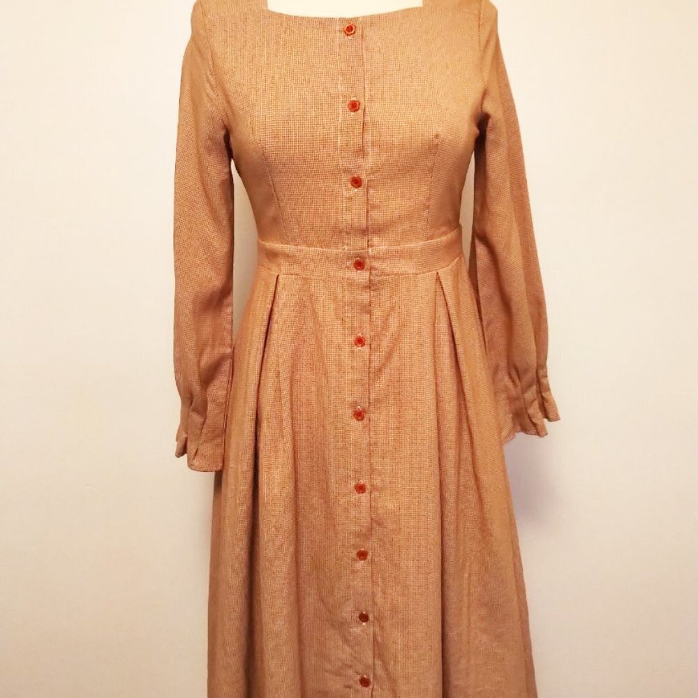 Vintage BOHO Cottagecore Long Sleeve Fit& Flare button down Gingham Shirt Dress